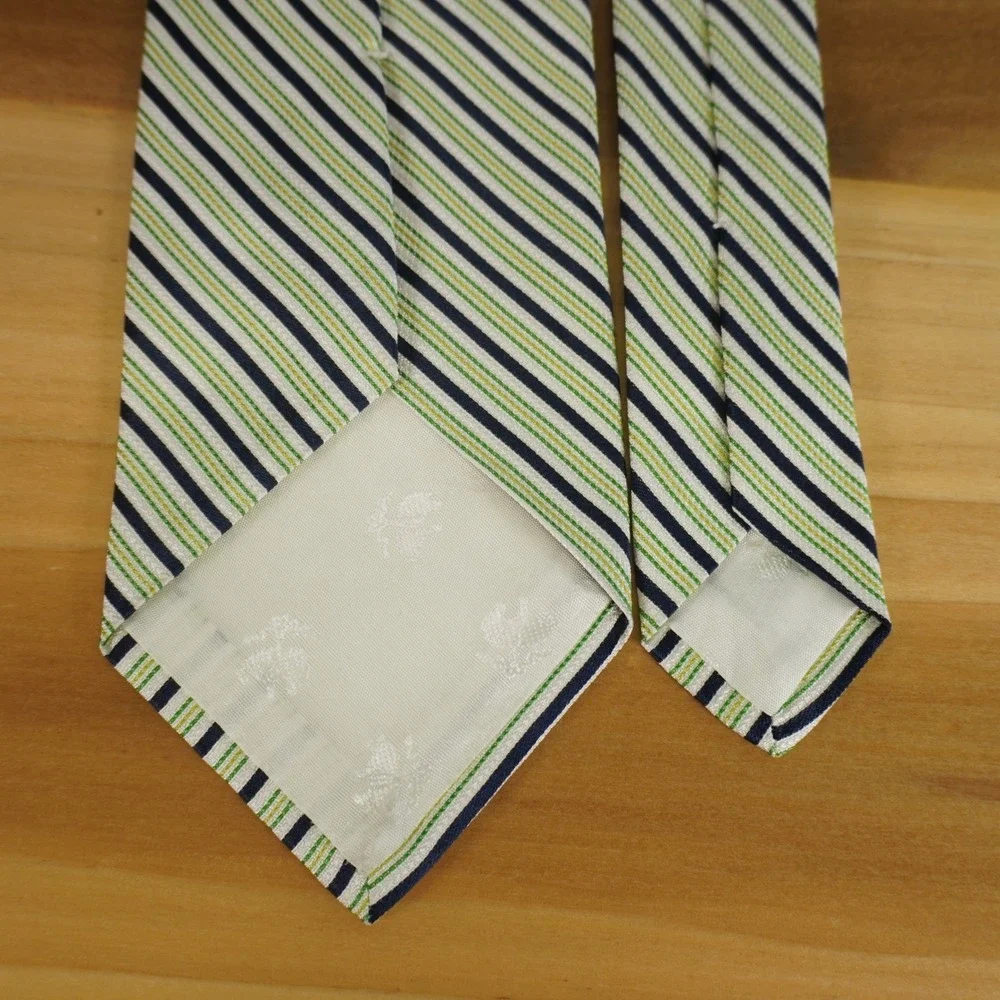 Brooks Brothers Necktie Men‎ Green Navy White Yellow Striped Pure Silk USA Made